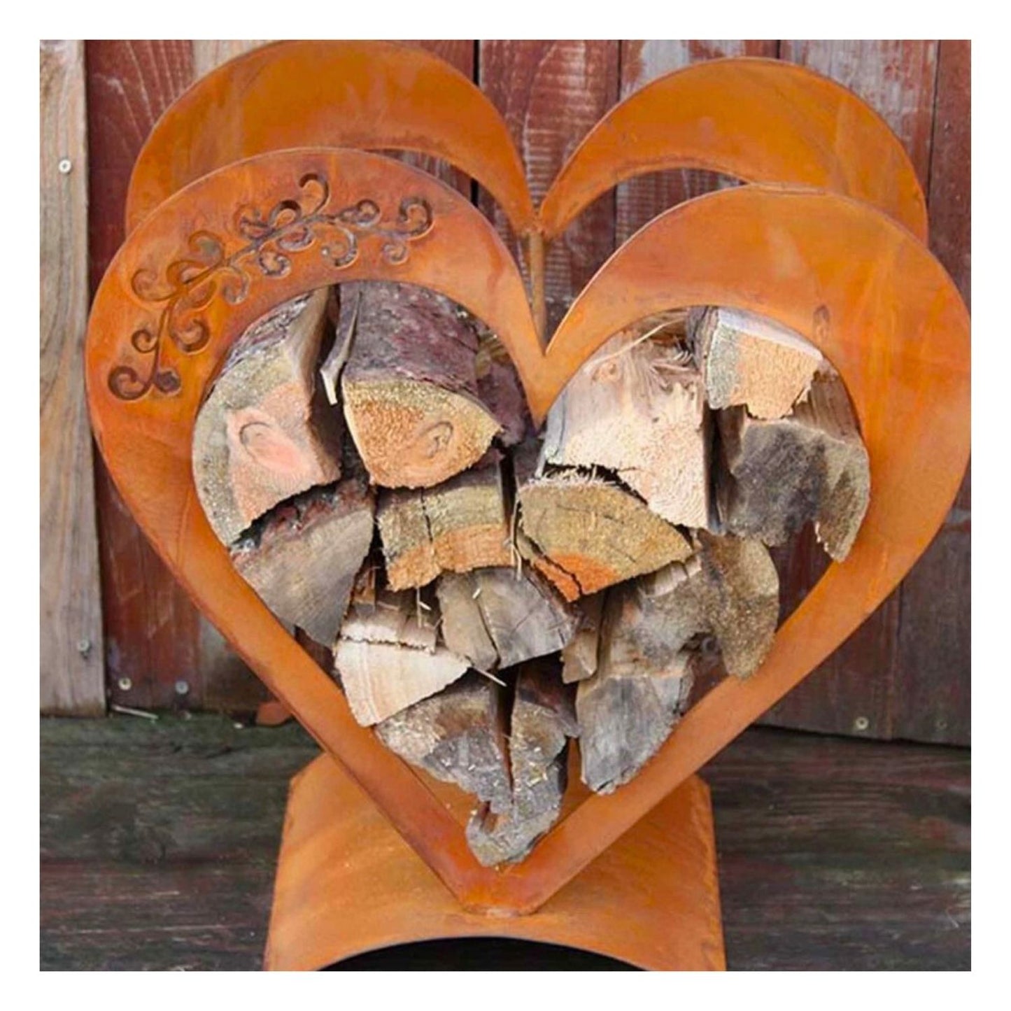 Support à bois en forme de coeur