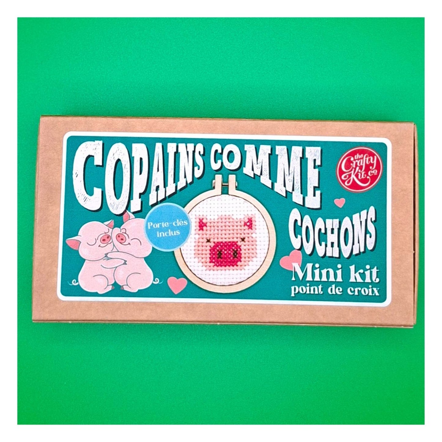Mini kit point de croix – Copains comme cochons (porte-clés inclus) 🐷