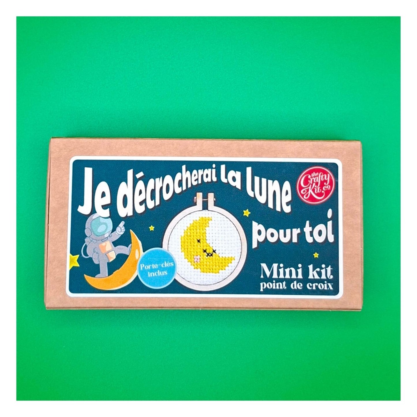 Mini kit point de croix – Je décrocherai la lune pour toi (porte-clés inclus) 🌙