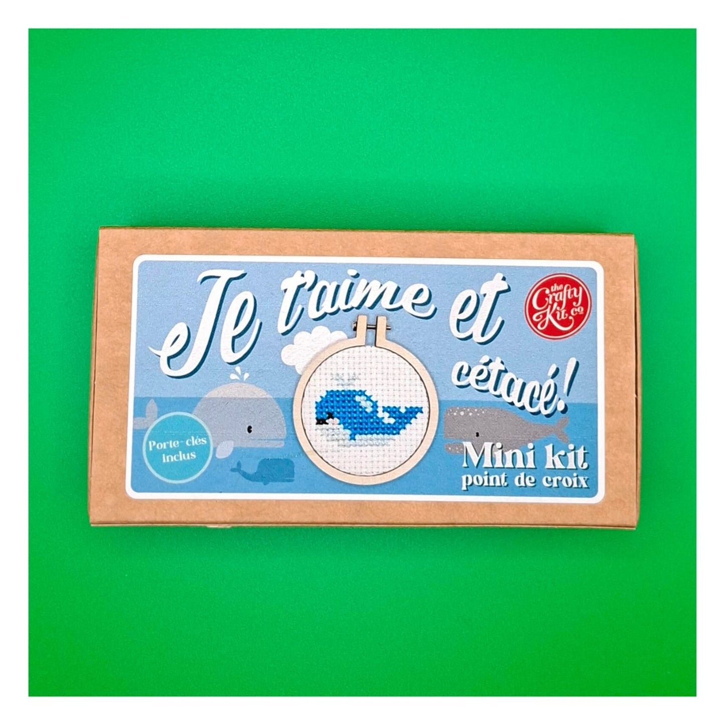Mini kit point de croix – Je t’aime et cétacé (porte-clés inclus) 🐳