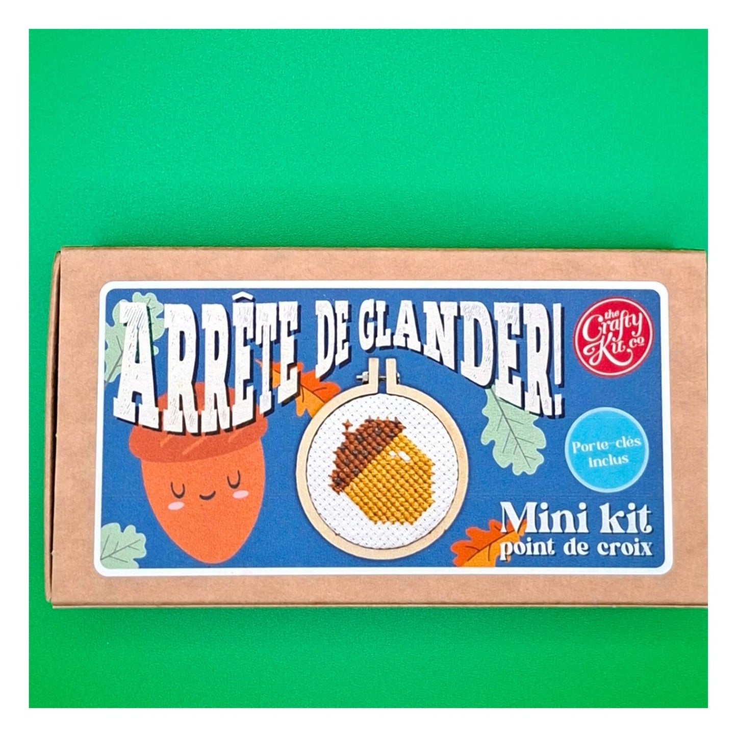 Mini kit point de croix – Arrête de glander ! (porte-clés inclus) 🌰