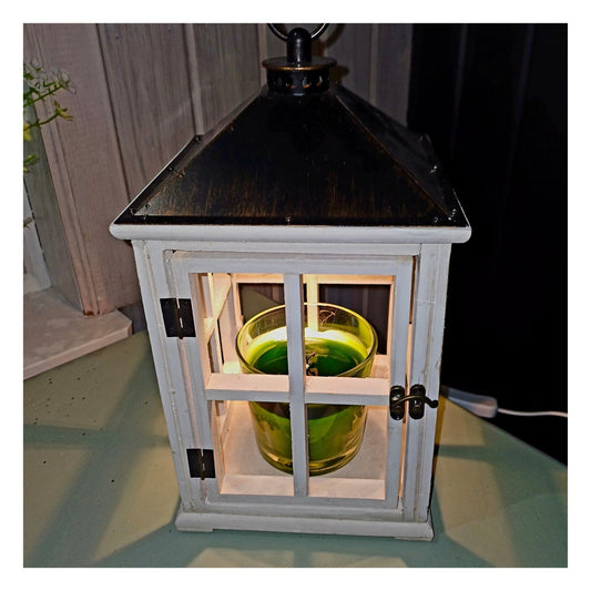 Lanterne en bois blanc -Lumière chauffante sans flamme