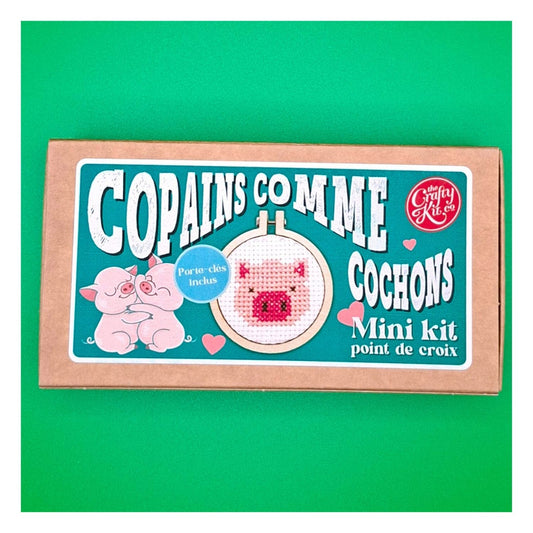 Mini kit point de croix – Copains comme cochons (porte-clés inclus) 🐷