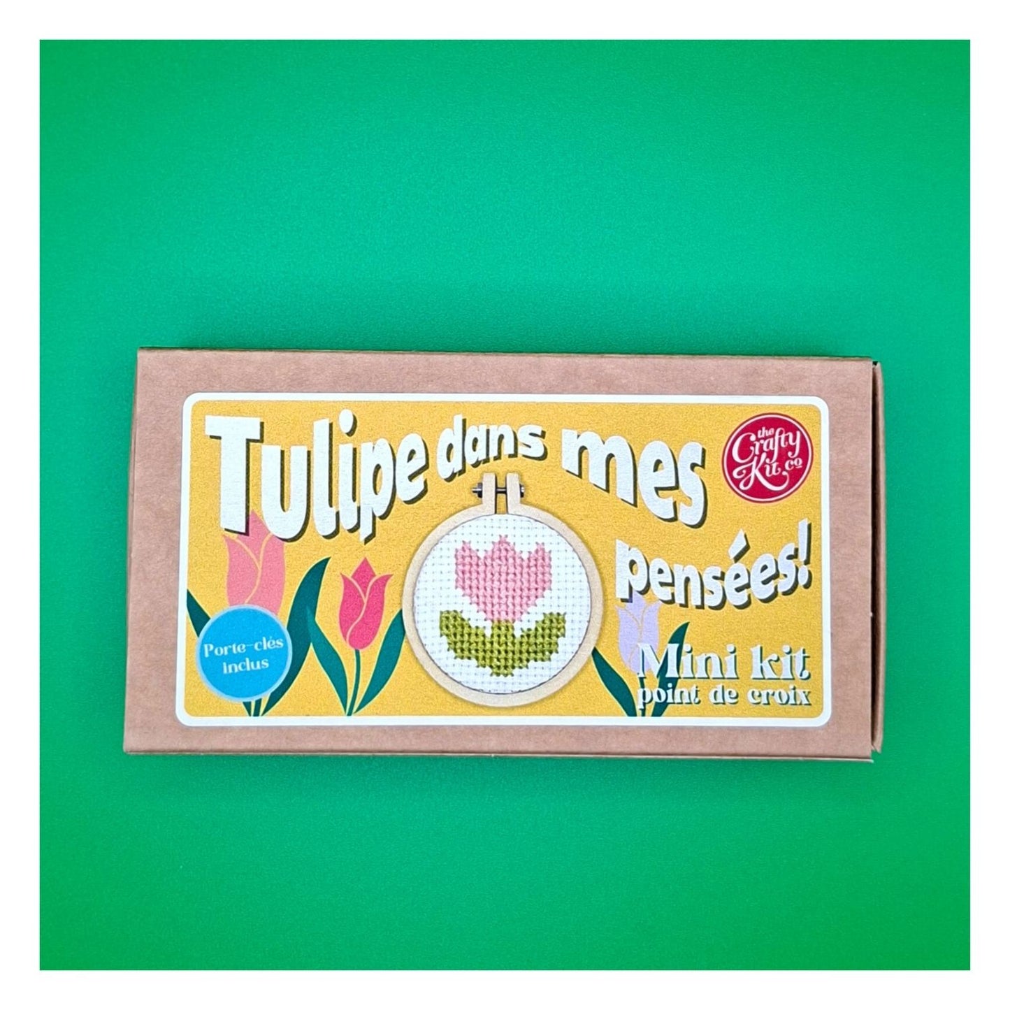 Mini kit point de croix – Tulipe dans mes pensées (porte-clés inclus) 🌷