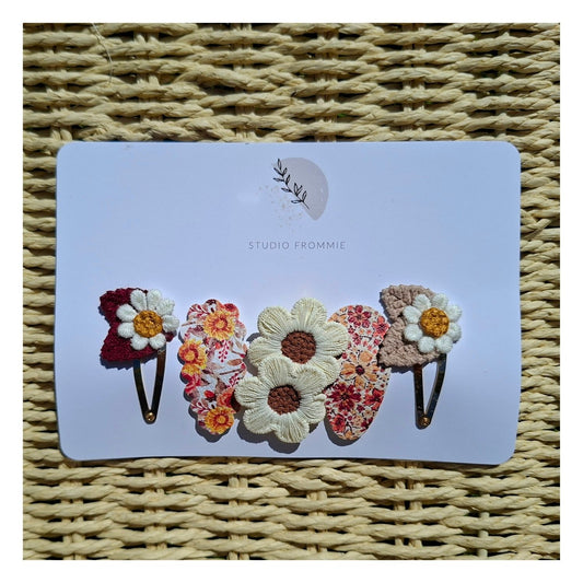 Pinces à cheveux fleuries 🌸 – Automne doré