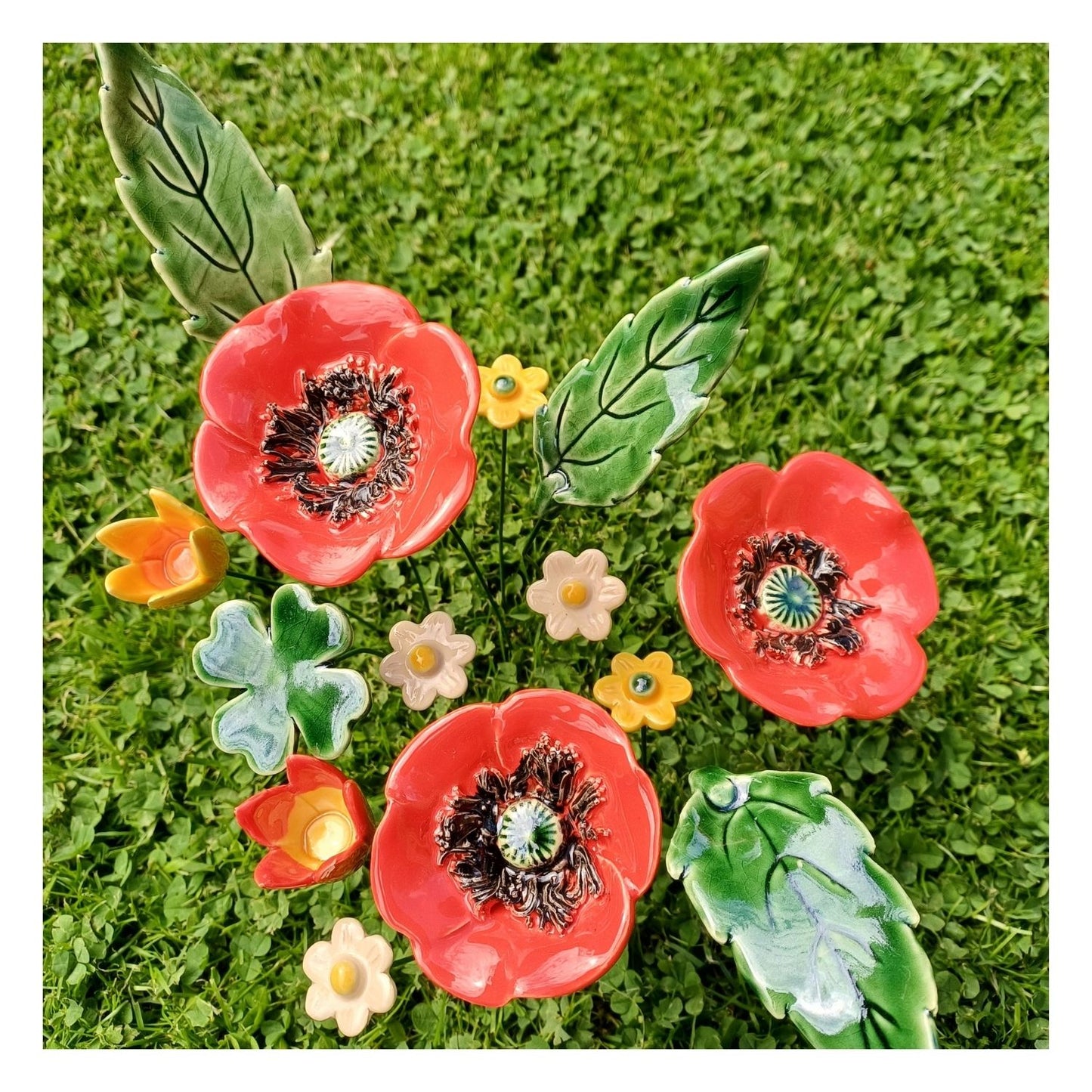 Fleur en céramique - Trèfle porte-bonheur