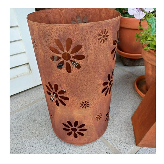Lanterne à fleurs - métal rouillé - 35 cm de haut