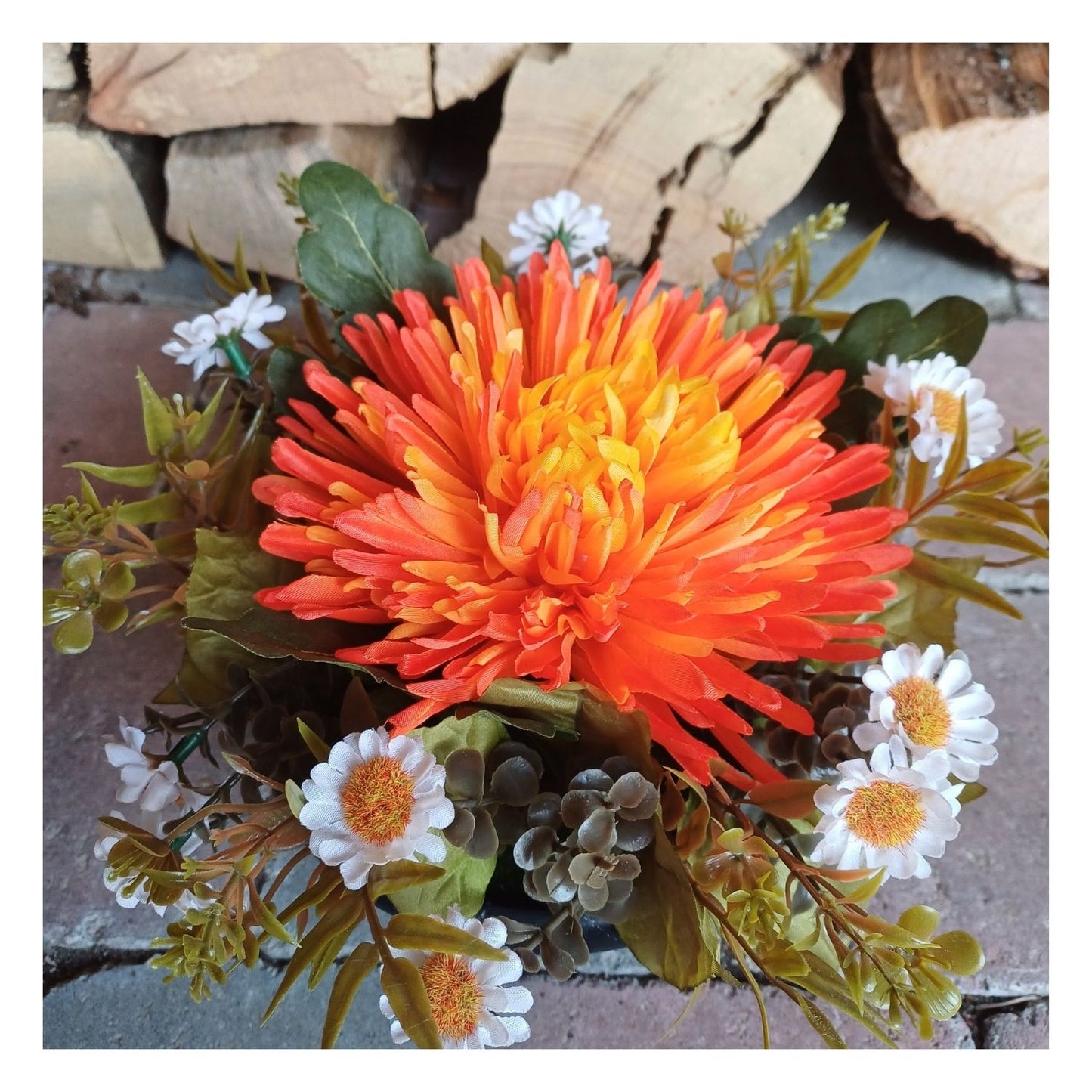 Composition florale chrysanthème orange