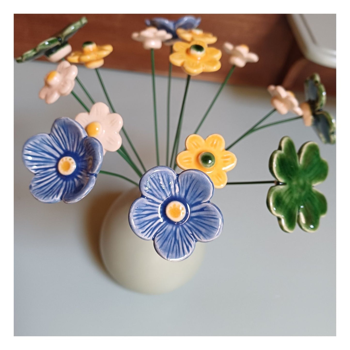 Fleur en céramique - Trèfle porte-bonheur