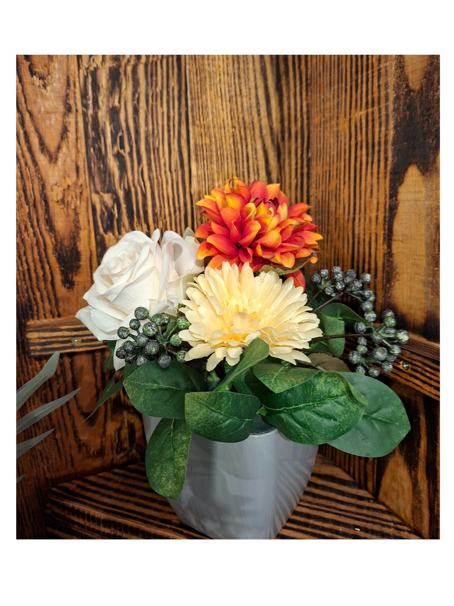 Composition florale artisanale - Tons chauds