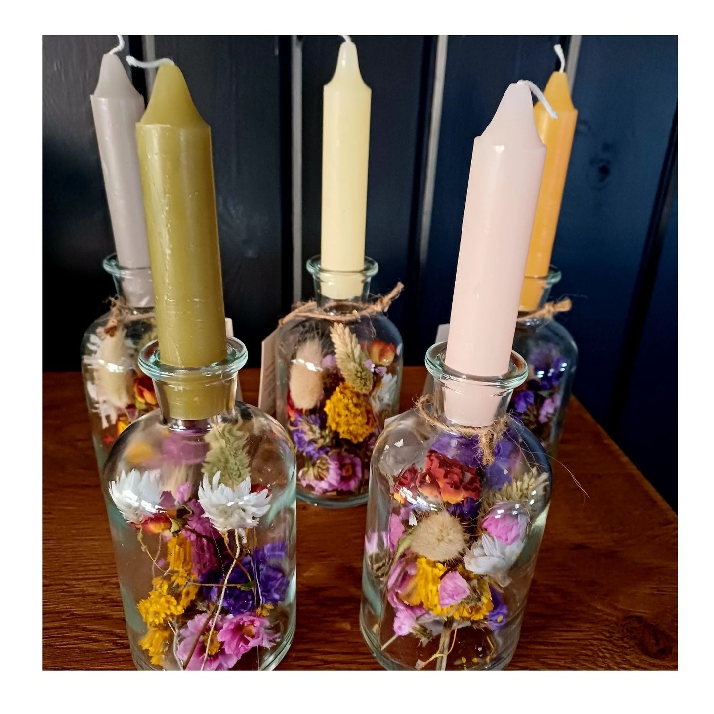 Bougeoir en verre - fleurs séchées