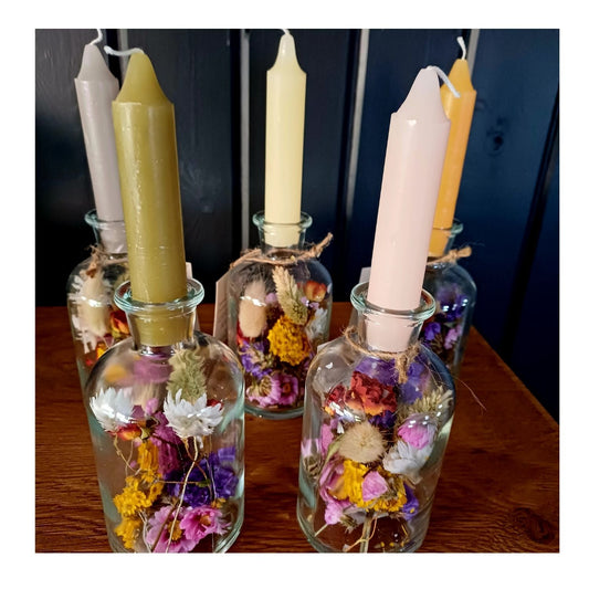 Bougeoir en verre - fleurs séchées