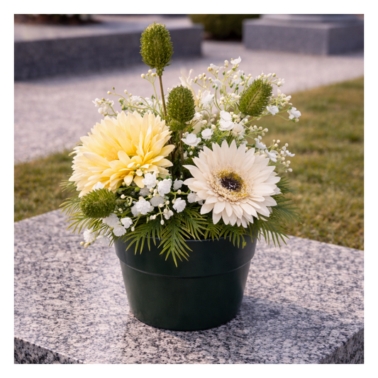 Composition florale artisanale - Blanc et jaune