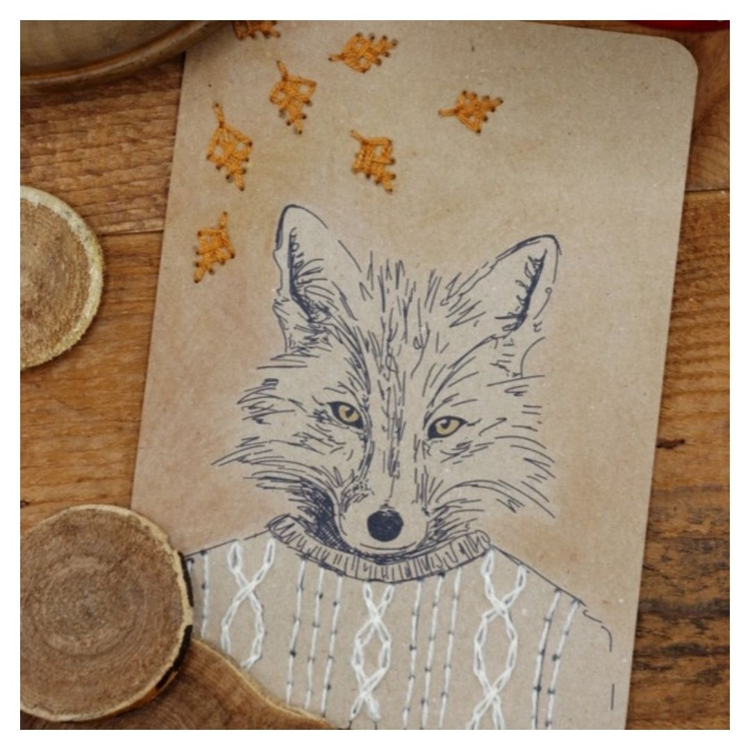 3 cartes à broder - Automne en forêt