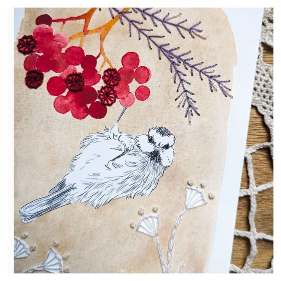 Carte à broder - Moineau Acrobate